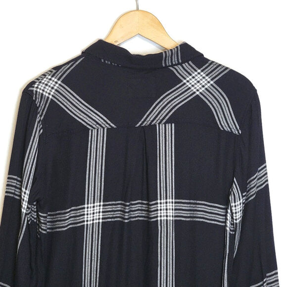 Rails Plaid Navy Blue White High Low Long Sleeve Button Down Shirtdress Size S - Picture 8 of 16